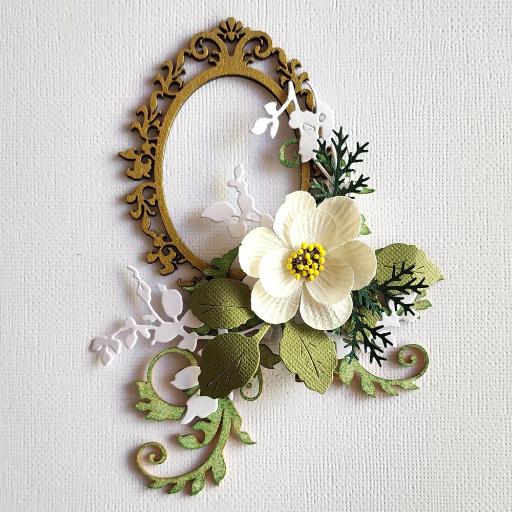 Ornate Frame with Flourish and White Blossom