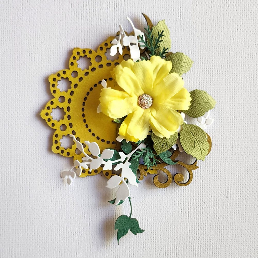 Yellow Doily with Yellow Blossom and Flourish